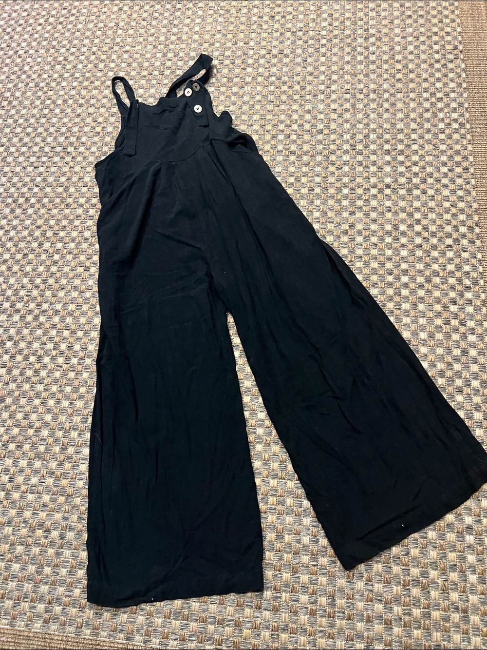 Black Wide-Leg Jumpsuit with Button Strap